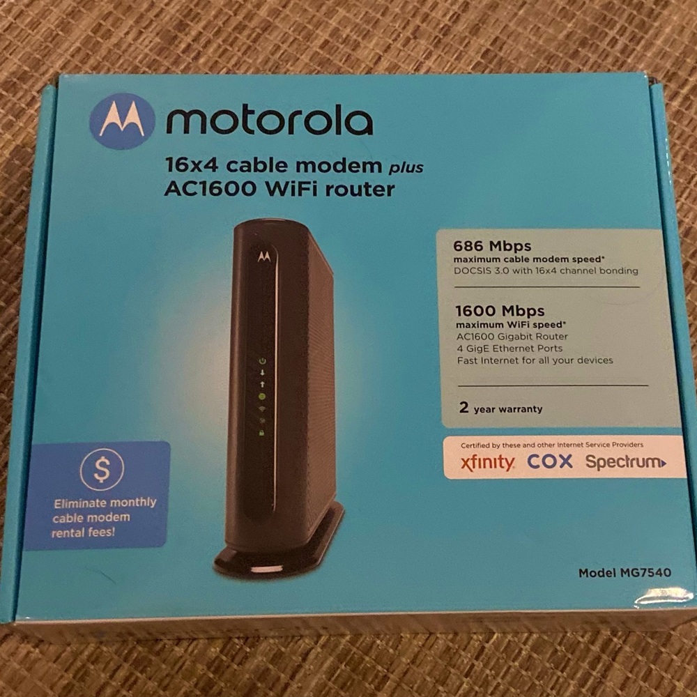 Motorola 16x4 cable modem plus AC1600 Wi-Fi Router